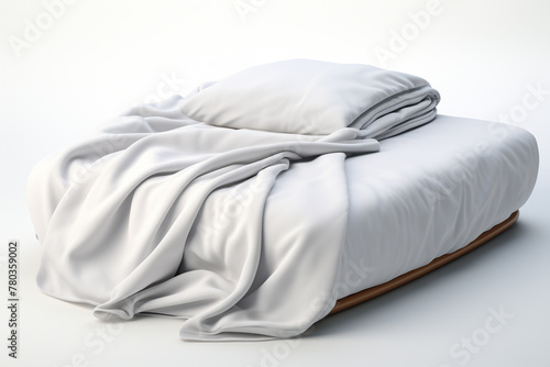 close up of white bedding on white background with clipping path.