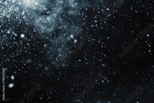 A picture of snow and rain drops on the glass with black background, sparkles and white particles overlay, AI generated.