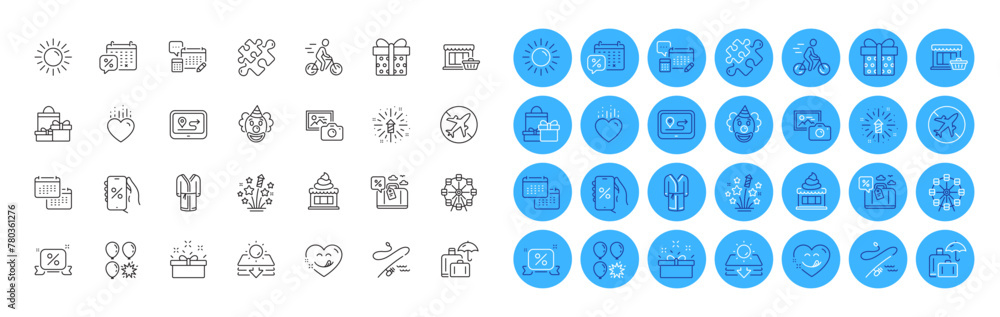 Sun protection, Photo camera and Yummy smile line icons pack. Present box, Fishing rod, Ice cream web icon. Discounts calendar, Gps, Airplane mode pictogram. Puzzle, Calendar, Balloon dart. Vector Sun protection, Photo camera and Yummy smile line icons pack. Present box, Fishing rod, Ice cream web icon. Discounts calendar, Gps, Airplane mode pictogram. Puzzle, Calendar, Balloon dart. Vector
