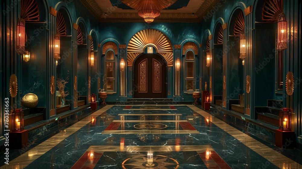 Obraz premium Luxurious Art Deco Hallway with Elegant Lighting
