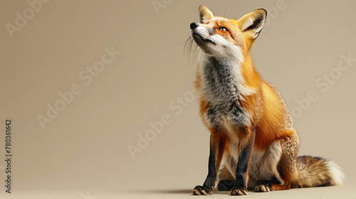 a Fox Barking, studio shot, against solid color background, hyperrealistic photography, blank space for writing © animalground