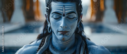 Serenity in Blue: The Mystic Aura of Lord Shiva. Concept Lord Shiva, Hindu Deity, Mysticism, Blue Aesthetics, Serenity photo