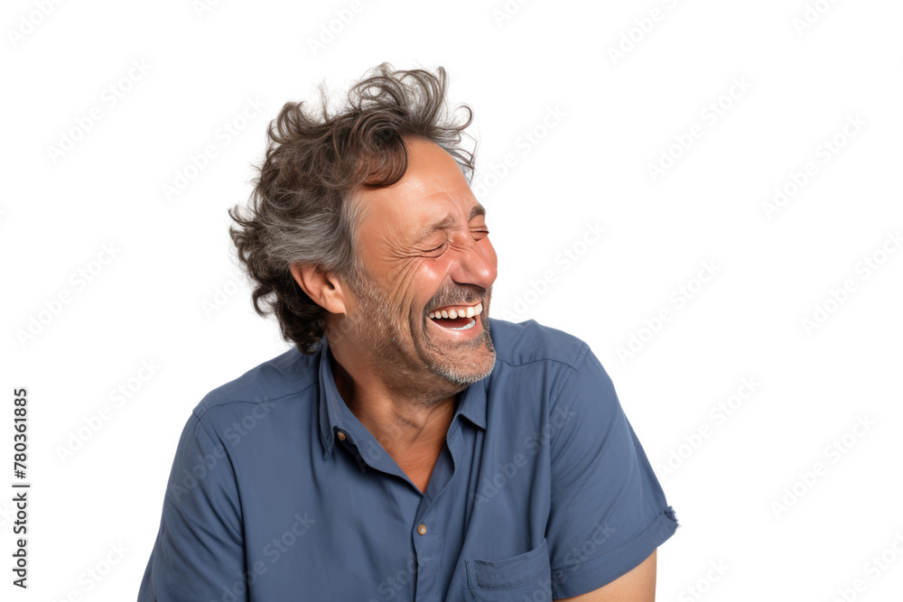 Obraz premium Middle-aged man making jokes Warm, relaxing atmosphere, Isolated on a transparent background.