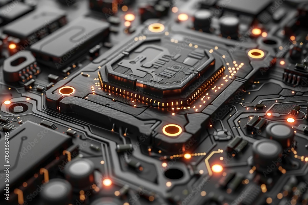 Systematic circuit, ultra care, protect, extreme closeup, vivid light, sharp detail , clean sharp focus