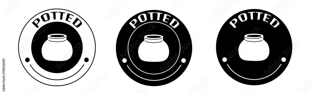 Black and white illustration of potted icon in flat. Stock vector.