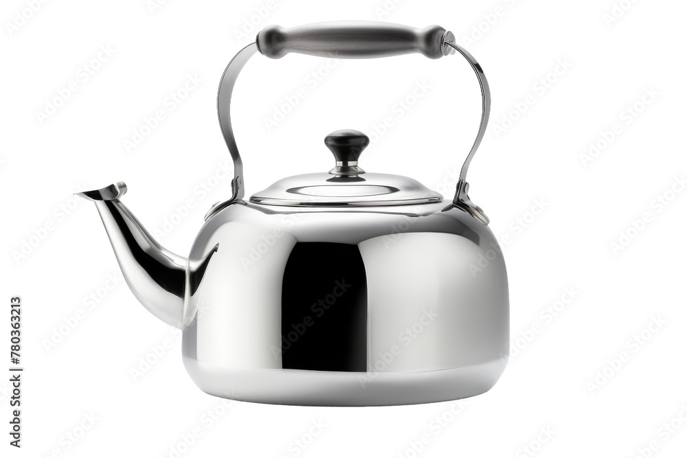 Stainless Steel Tea Kettle With Handle. On a White or Clear Surface PNG Transparent Background. Stainless Steel Tea Kettle With Handle. On a White or Clear Surface PNG Transparent Background.