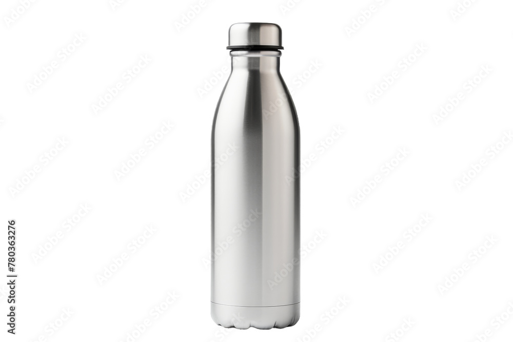 Stainless Steel Water Bottle on White Background. On a White or Clear Surface PNG Transparent Background. Stainless Steel Water Bottle on White Background. On a White or Clear Surface PNG Transparent Background.