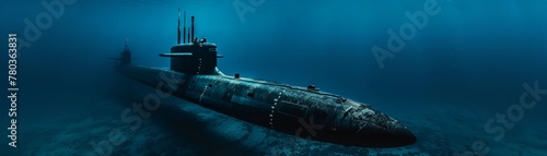 A military submarine submerged in the vast ocean photo