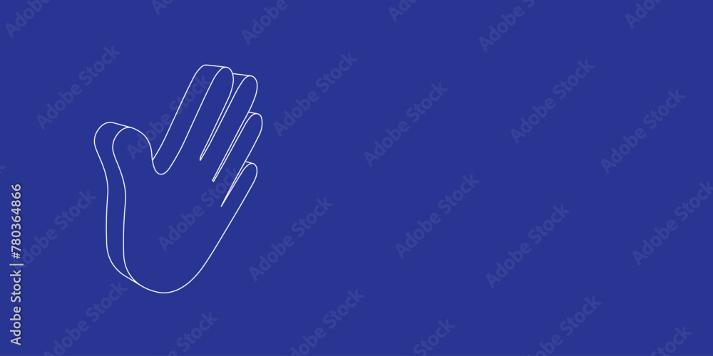 The outline of a large hand made of white lines on the left. 3D view of the object in perspective. Vector illustration on indigo background The outline of a large hand made of white lines on the left. 3D view of the object in perspective. Vector illustration on indigo background