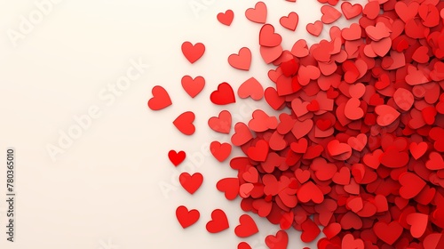 sparse red hearts confettis on a white surface poster web background