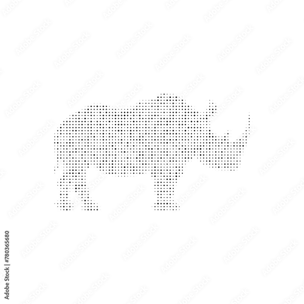 The rhino symbol filled with black dots. Pointillism style. Vector illustration on white background