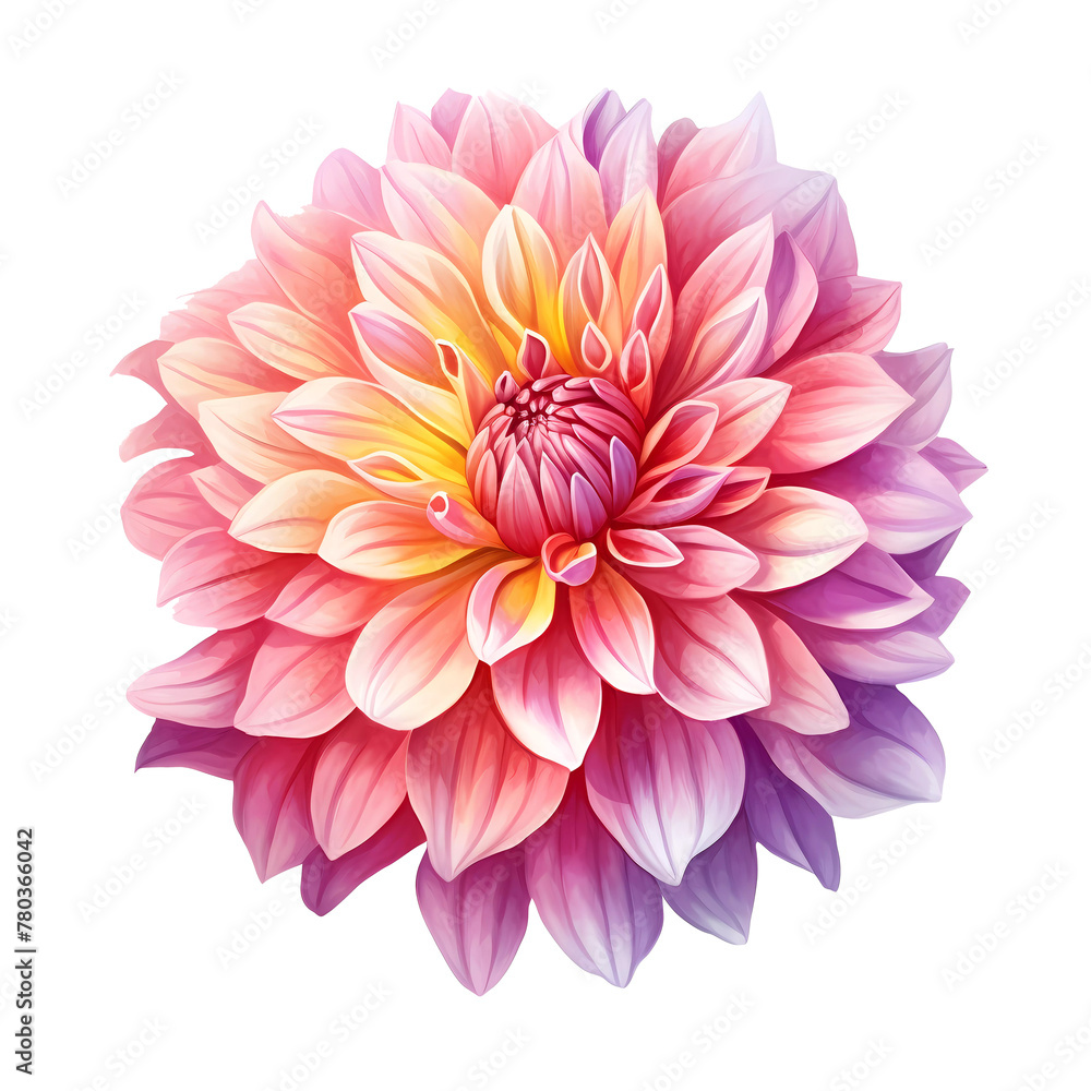Illustration of a pink and lilac dahlia with a gradient effect on petals