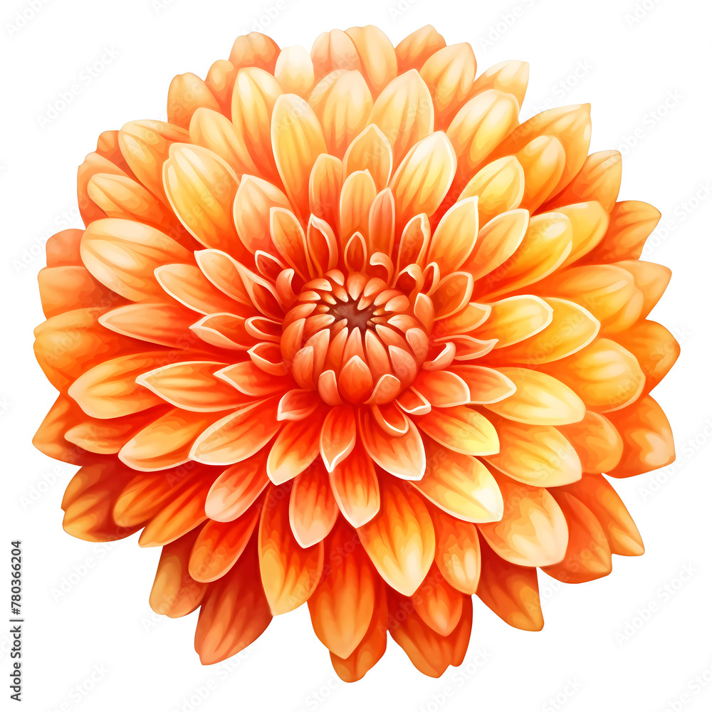 Illustration of a full bloom orange dahlia with intricate petal details Illustration of a full bloom orange dahlia with intricate petal details