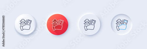 Fraud line icon. Neumorphic, Red gradient, 3d pin buttons. Spy of thief sign. Cyber hack symbol. Line icons. Neumorphic buttons with outline signs. Vector