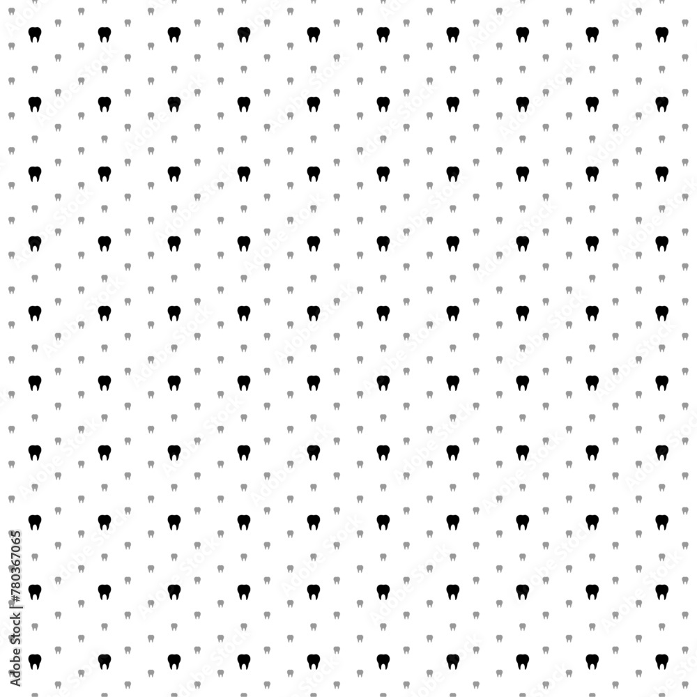 Square seamless background pattern from black tooth symbols are different sizes and opacity. The pattern is evenly filled. Vector illustration on white background