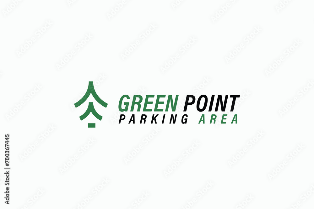 Fototapeta premium line art green point parking area iconic logo vector design template with outline, modern and elegant styles. 