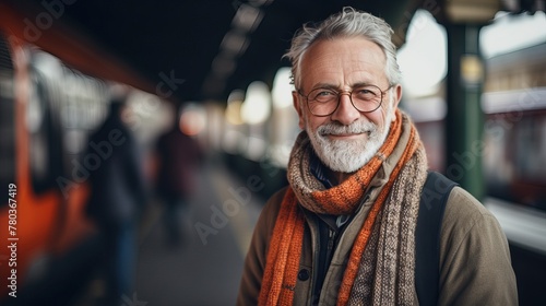Portrait of Mature Man at Railway Station, Smiling