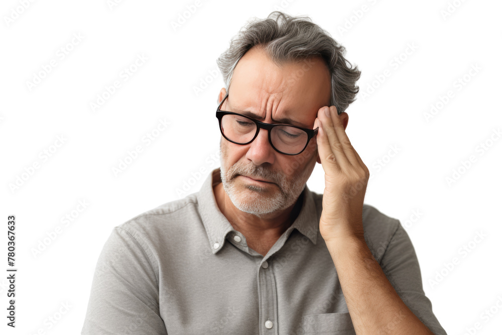 A middle-aged man was worried about the health examination results. Serious atmosphere Want to know the test results . Isolated on white background. A middle-aged man was worried about the health examination results. Serious atmosphere Want to know the test results . Isolated on white background.