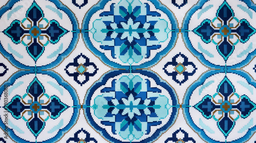 Floral Tile Mosaic in Shades of Blue