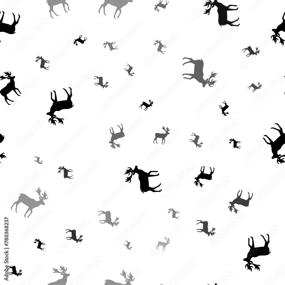 Seamless vector pattern with deer symbols, creating a creative monochrome background with rotated elements. Vector illustration on white background