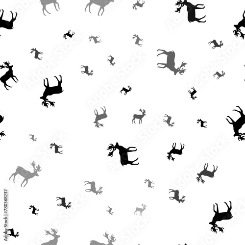 Seamless vector pattern with deer symbols, creating a creative monochrome background with rotated elements. Vector illustration on white background © Alexey