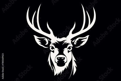 Black and white vector-style face of a deer isolated on a solid background.