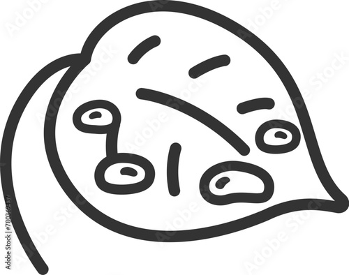 水滴のついた、葉っぱのアイコン（線画）のイラスト