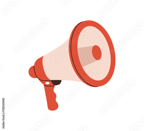 Loudspeaker, megaphone, bullhorn icon. Loud speaker, sound horn for broadcasting, announcing, advertising. Alert, alarm, announcement concept. Flat vector illustration isolated on white background