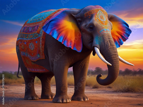 Asian elephant with vibrant colors in evening seenary 