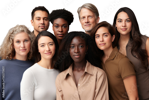 various people Smiling, gathered together in joyful unity.Isolated on white background