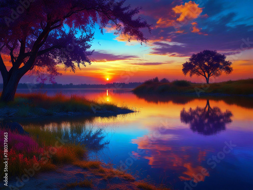 Evening Seenary with  Vibrant Colors River 