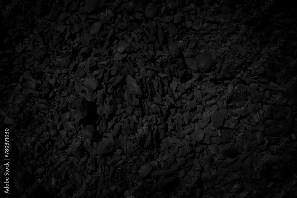 Black stone debris. Rock fragment background. - obrazy, fototapety, plakaty 