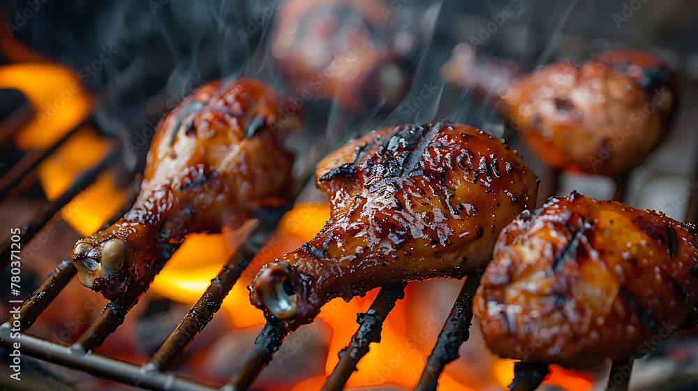 grilled chicken on the grill. AI generated - obrazy, fototapety, plakaty 