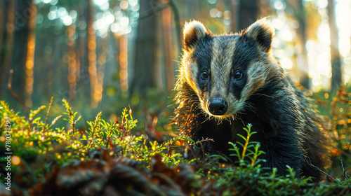 A european badger is standing in a forest