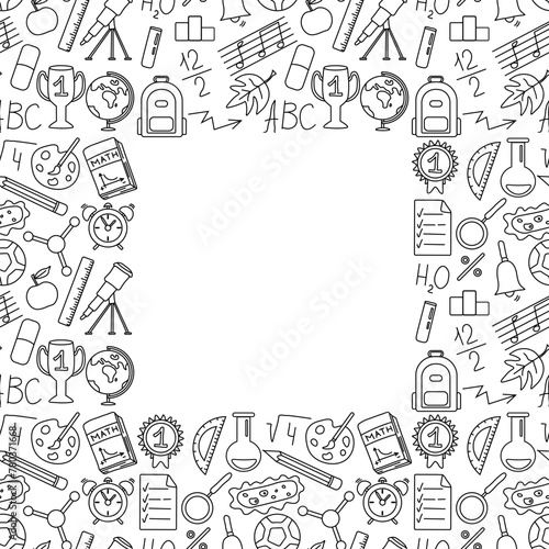 Seamless school frame. Hand drawn doodle school background. Education illustration