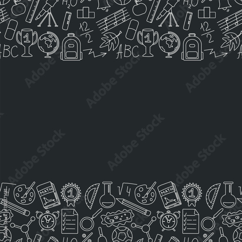 Seamless school frame. Hand drawn doodle school background. Education illustration