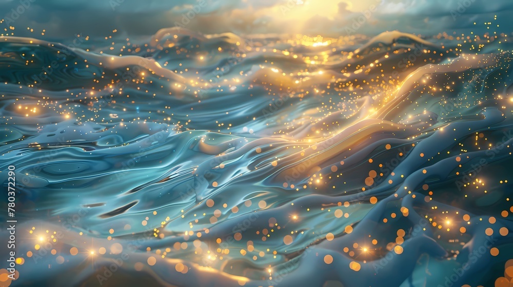 Digital blue and gold water fluid abstract graphic poster background Digital blue and gold water fluid abstract graphic poster background