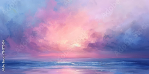 A pastel pink and blue sky clouds background, colorful clouds, banner 