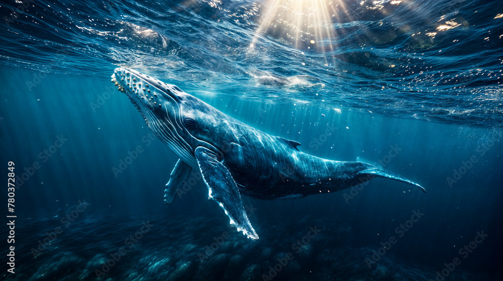 Fototapeta premium Humpback whale is diving in the ocean