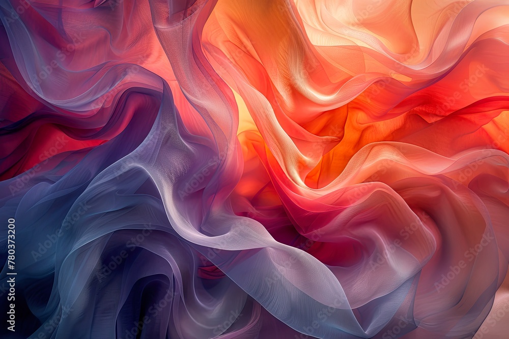 Obraz premium An artistic representation of silky fabric flowing, with a smooth transition of colors from purple to orange, resembling a sunset..