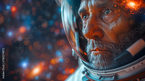An Elderly Astronaut In A Space Suit. Illustration On The Theme Of Cinema And History, Fantasy And Films. Generative AI 