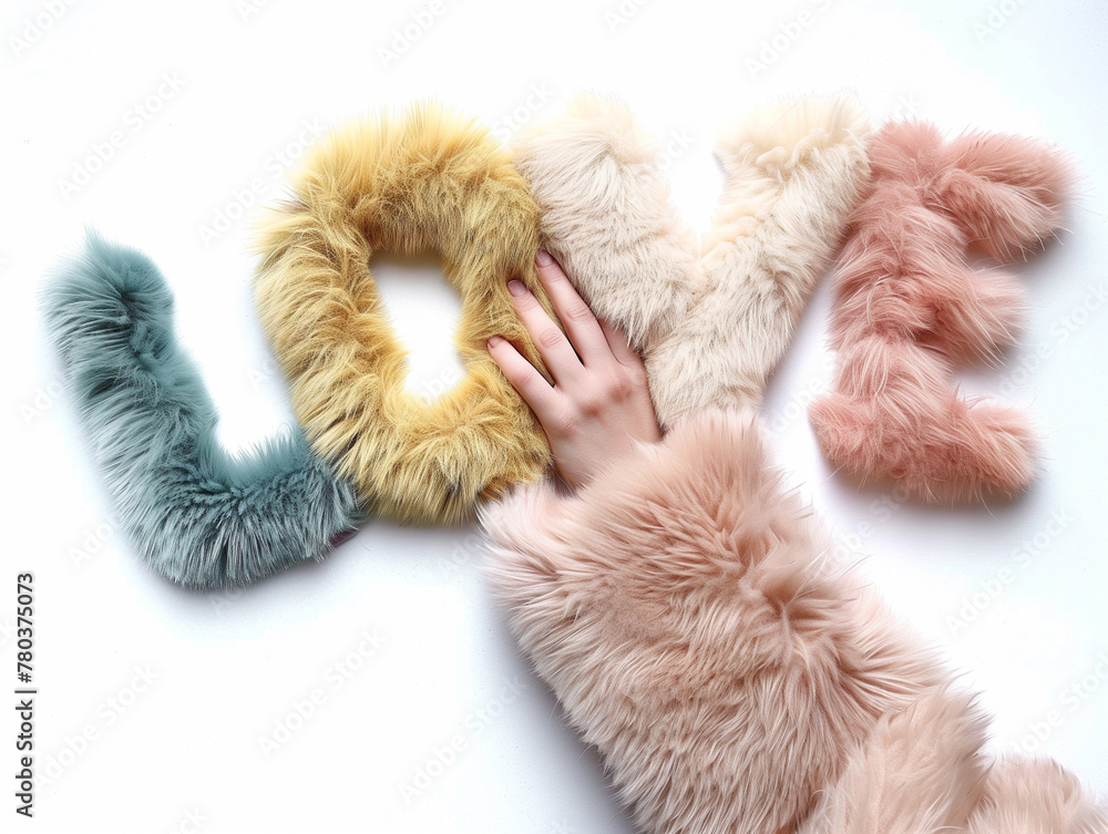 Fuzzy letter LOVE in pastel shades. Playful message, soft texture. Fuzzy letter LOVE in pastel shades. Playful message, soft texture.