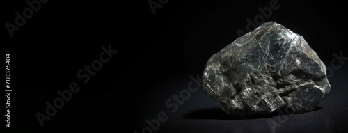 Kesterite is a rare precious natural stone on a black background. AI generated. Header banner mockup with space.