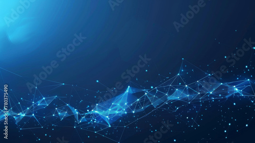 Abstract background with low poly network of dots and lines on blue gradient, technology concept for digital
