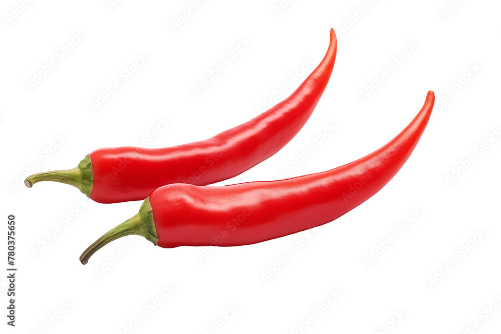 Two Red Peppers on a White Background. On a White or Clear Surface PNG Transparent Background.