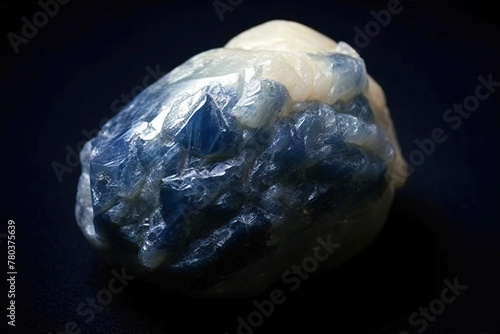 Nahcolite is a rare precious natural stone on a black background. AI generated. Header banner mockup with space. photo