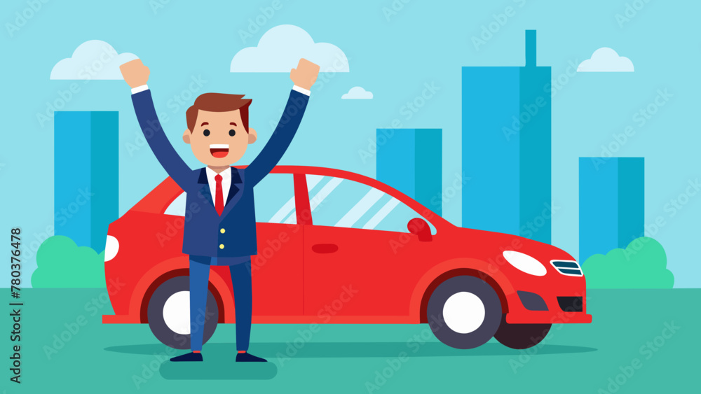 Happy businessman getting into his new car vector illustration Happy businessman getting into his new car vector illustration