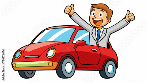 Happy businessman getting into his new car vector illustration