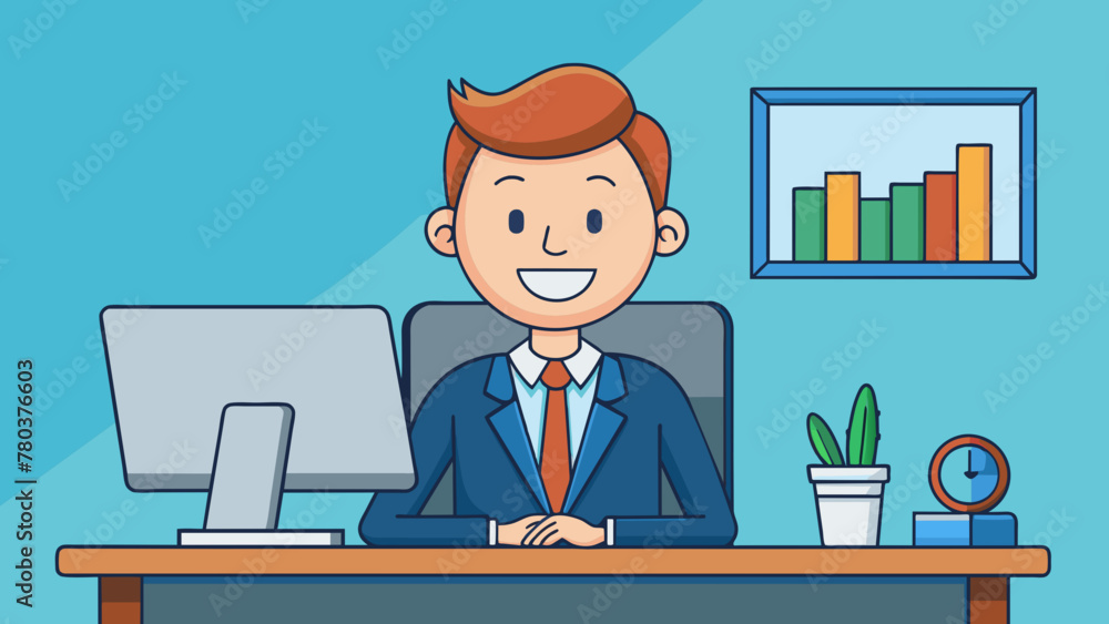 businessman sitting at desktop vector illustration businessman sitting at desktop vector illustration