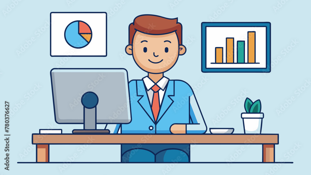 businessman sitting at desktop vector illustration businessman sitting at desktop vector illustration